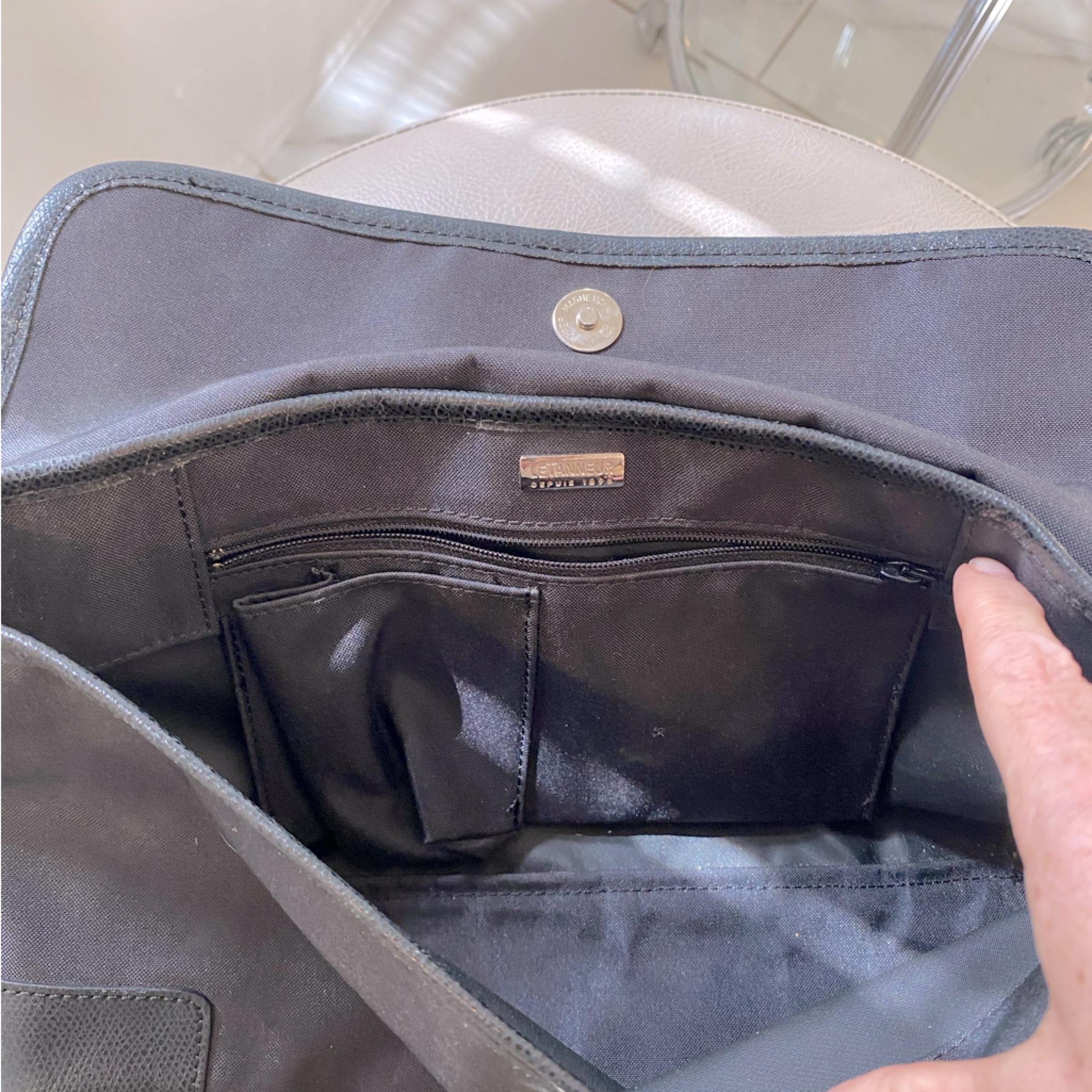 Le Tanneur 1898 Paris Black Shoulder Hobo Bag Leather And Nylon — image 6 of 8